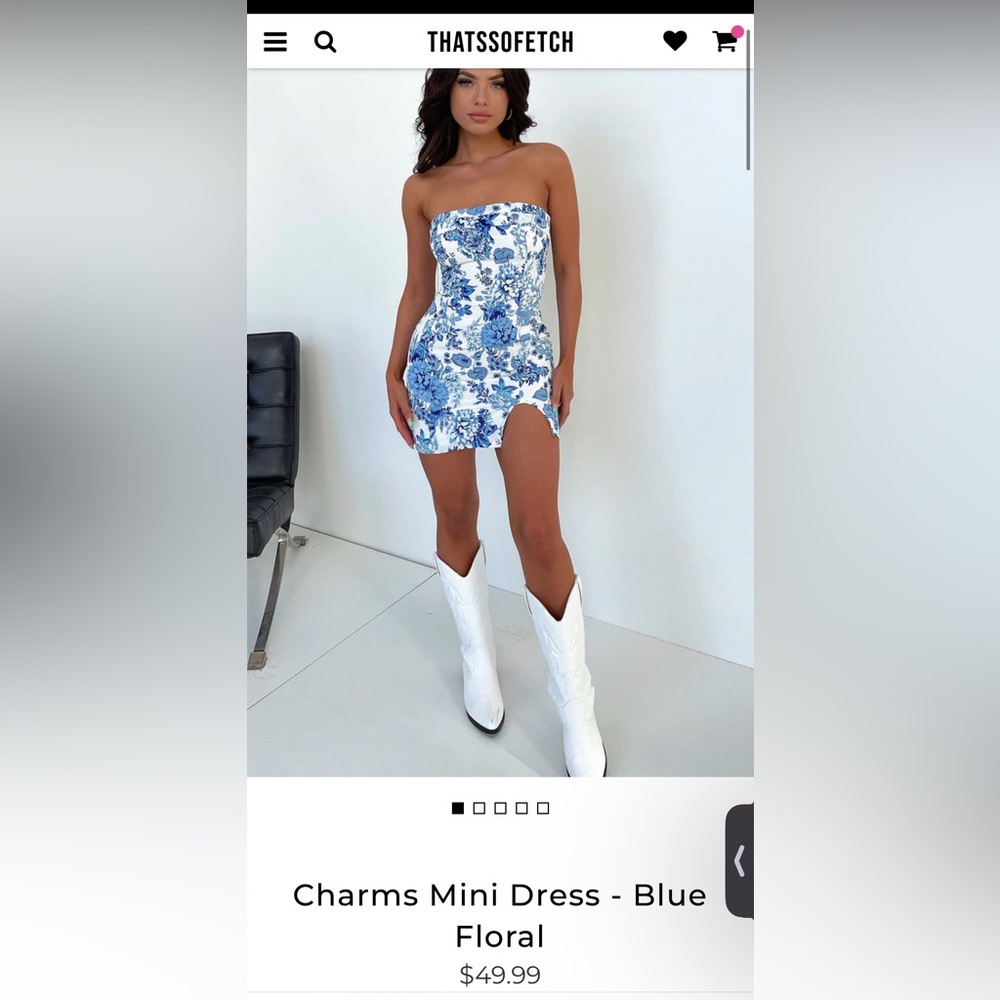 Elegant Strapless Blue Floral Dress